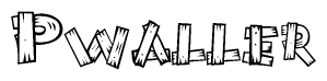 The image contains the name Pwaller written in a decorative, stylized font with a hand-drawn appearance. The lines are made up of what appears to be planks of wood, which are nailed together