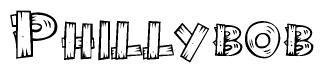 The clipart image shows the name Phillybob stylized to look like it is constructed out of separate wooden planks or boards, with each letter having wood grain and plank-like details.
