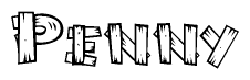 The image contains the name Penny written in a decorative, stylized font with a hand-drawn appearance. The lines are made up of what appears to be planks of wood, which are nailed together