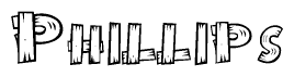 The clipart image shows the name Phillips stylized to look like it is constructed out of separate wooden planks or boards, with each letter having wood grain and plank-like details.