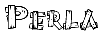 The image contains the name Perla written in a decorative, stylized font with a hand-drawn appearance. The lines are made up of what appears to be planks of wood, which are nailed together