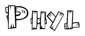The clipart image shows the name Phyl stylized to look as if it has been constructed out of wooden planks or logs. Each letter is designed to resemble pieces of wood.