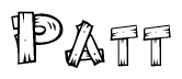 The clipart image shows the name Patt stylized to look as if it has been constructed out of wooden planks or logs. Each letter is designed to resemble pieces of wood.