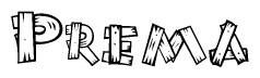 The clipart image shows the name Prema stylized to look as if it has been constructed out of wooden planks or logs. Each letter is designed to resemble pieces of wood.