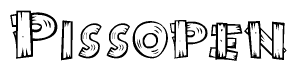 The clipart image shows the name Pissopen stylized to look as if it has been constructed out of wooden planks or logs. Each letter is designed to resemble pieces of wood.