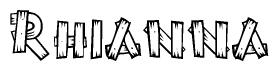 The clipart image shows the name Rhianna stylized to look as if it has been constructed out of wooden planks or logs. Each letter is designed to resemble pieces of wood.