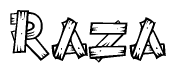 The clipart image shows the name Raza stylized to look like it is constructed out of separate wooden planks or boards, with each letter having wood grain and plank-like details.
