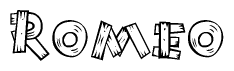 The clipart image shows the name Romeo stylized to look like it is constructed out of separate wooden planks or boards, with each letter having wood grain and plank-like details.