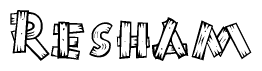 The clipart image shows the name Resham stylized to look like it is constructed out of separate wooden planks or boards, with each letter having wood grain and plank-like details.