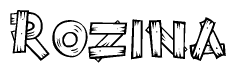 The image contains the name Rozina written in a decorative, stylized font with a hand-drawn appearance. The lines are made up of what appears to be planks of wood, which are nailed together