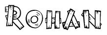 The image contains the name Rohan written in a decorative, stylized font with a hand-drawn appearance. The lines are made up of what appears to be planks of wood, which are nailed together