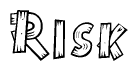 The image contains the name Risk written in a decorative, stylized font with a hand-drawn appearance. The lines are made up of what appears to be planks of wood, which are nailed together