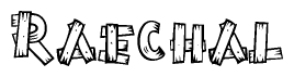 The clipart image shows the name Raechal stylized to look like it is constructed out of separate wooden planks or boards, with each letter having wood grain and plank-like details.