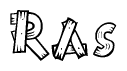 The clipart image shows the name Ras stylized to look as if it has been constructed out of wooden planks or logs. Each letter is designed to resemble pieces of wood.