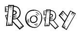 The clipart image shows the name Rory stylized to look like it is constructed out of separate wooden planks or boards, with each letter having wood grain and plank-like details.