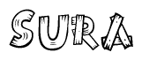 The clipart image shows the name Sura stylized to look as if it has been constructed out of wooden planks or logs. Each letter is designed to resemble pieces of wood.