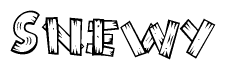 The image contains the name Snewy written in a decorative, stylized font with a hand-drawn appearance. The lines are made up of what appears to be planks of wood, which are nailed together