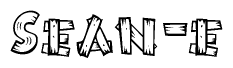 The clipart image shows the name Sean-e stylized to look like it is constructed out of separate wooden planks or boards, with each letter having wood grain and plank-like details.