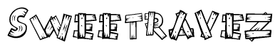The image contains the name Sweetravez written in a decorative, stylized font with a hand-drawn appearance. The lines are made up of what appears to be planks of wood, which are nailed together