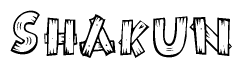 The clipart image shows the name Shakun stylized to look like it is constructed out of separate wooden planks or boards, with each letter having wood grain and plank-like details.