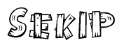 The clipart image shows the name Sekip stylized to look as if it has been constructed out of wooden planks or logs. Each letter is designed to resemble pieces of wood.