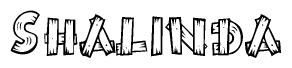 The clipart image shows the name Shalinda stylized to look as if it has been constructed out of wooden planks or logs. Each letter is designed to resemble pieces of wood.