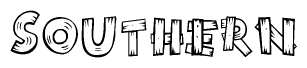 The image contains the name Southern written in a decorative, stylized font with a hand-drawn appearance. The lines are made up of what appears to be planks of wood, which are nailed together