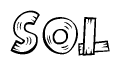 The clipart image shows the name Sol stylized to look as if it has been constructed out of wooden planks or logs. Each letter is designed to resemble pieces of wood.