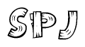 The image contains the name Spj written in a decorative, stylized font with a hand-drawn appearance. The lines are made up of what appears to be planks of wood, which are nailed together