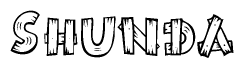 The clipart image shows the name Shunda stylized to look like it is constructed out of separate wooden planks or boards, with each letter having wood grain and plank-like details.
