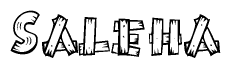 The image contains the name Saleha written in a decorative, stylized font with a hand-drawn appearance. The lines are made up of what appears to be planks of wood, which are nailed together
