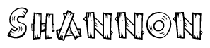 The image contains the name Shannon written in a decorative, stylized font with a hand-drawn appearance. The lines are made up of what appears to be planks of wood, which are nailed together