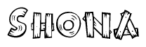 The clipart image shows the name Shona stylized to look as if it has been constructed out of wooden planks or logs. Each letter is designed to resemble pieces of wood.