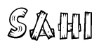 The clipart image shows the name Sahi stylized to look as if it has been constructed out of wooden planks or logs. Each letter is designed to resemble pieces of wood.