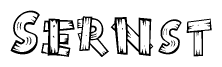 The clipart image shows the name Sernst stylized to look like it is constructed out of separate wooden planks or boards, with each letter having wood grain and plank-like details.