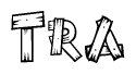 The clipart image shows the name Tra stylized to look like it is constructed out of separate wooden planks or boards, with each letter having wood grain and plank-like details.