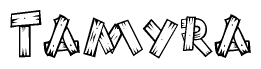The image contains the name Tamyra written in a decorative, stylized font with a hand-drawn appearance. The lines are made up of what appears to be planks of wood, which are nailed together