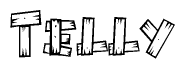 The clipart image shows the name Telly stylized to look as if it has been constructed out of wooden planks or logs. Each letter is designed to resemble pieces of wood.
