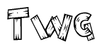 The clipart image shows the name Twg stylized to look as if it has been constructed out of wooden planks or logs. Each letter is designed to resemble pieces of wood.