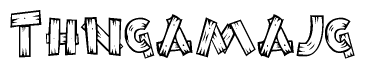 The clipart image shows the name Thngamajg stylized to look like it is constructed out of separate wooden planks or boards, with each letter having wood grain and plank-like details.
