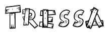 The image contains the name Tressa written in a decorative, stylized font with a hand-drawn appearance. The lines are made up of what appears to be planks of wood, which are nailed together