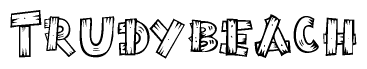 The image contains the name Trudybeach written in a decorative, stylized font with a hand-drawn appearance. The lines are made up of what appears to be planks of wood, which are nailed together