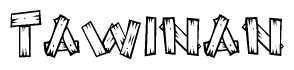 The clipart image shows the name Tawinan stylized to look as if it has been constructed out of wooden planks or logs. Each letter is designed to resemble pieces of wood.