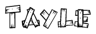 The image contains the name Tayle written in a decorative, stylized font with a hand-drawn appearance. The lines are made up of what appears to be planks of wood, which are nailed together