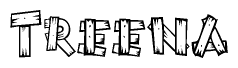 The image contains the name Treena written in a decorative, stylized font with a hand-drawn appearance. The lines are made up of what appears to be planks of wood, which are nailed together