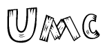 The clipart image shows the name Umc stylized to look like it is constructed out of separate wooden planks or boards, with each letter having wood grain and plank-like details.