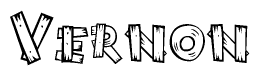 The clipart image shows the name Vernon stylized to look like it is constructed out of separate wooden planks or boards, with each letter having wood grain and plank-like details.