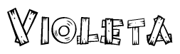 The image contains the name Violeta written in a decorative, stylized font with a hand-drawn appearance. The lines are made up of what appears to be planks of wood, which are nailed together