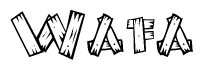 The image contains the name Wafa written in a decorative, stylized font with a hand-drawn appearance. The lines are made up of what appears to be planks of wood, which are nailed together