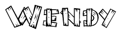 The image contains the name Wendy written in a decorative, stylized font with a hand-drawn appearance. The lines are made up of what appears to be planks of wood, which are nailed together